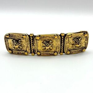 Vintage Made In French Textured Gold Toned Damascene Style Hair Clip Barrette